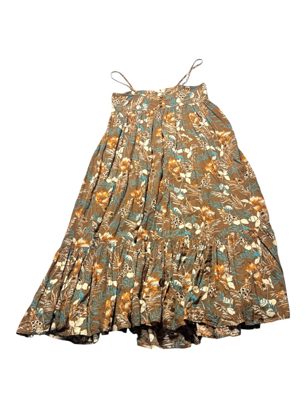 NATURAL LIFE Women’s Small Brown and Teal Floral Tiered Midi Maxi Dress Boho - Picture 8 of 10
